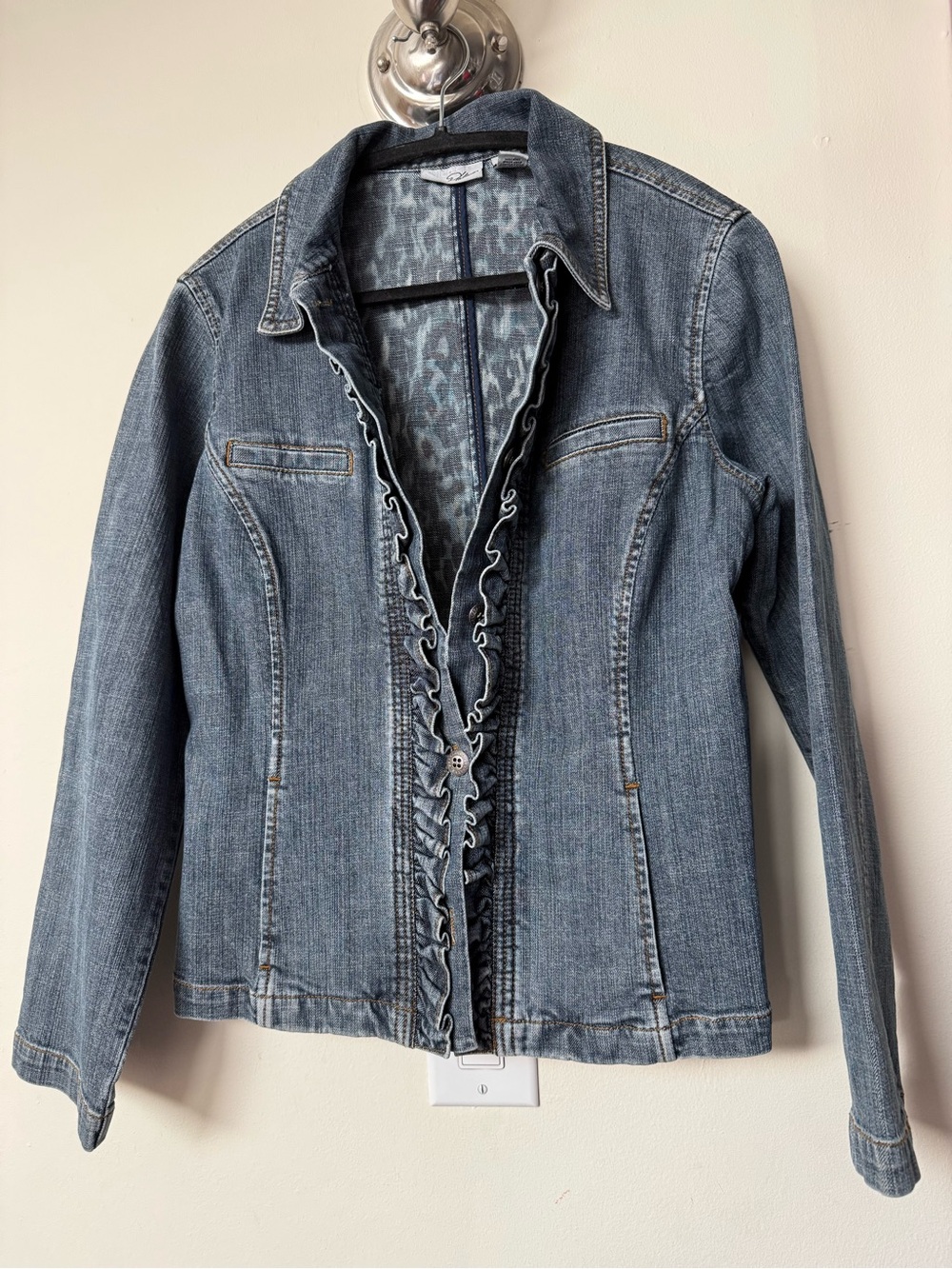 Chico's Ruffle-Trim Denim Jacket in Medium Blue